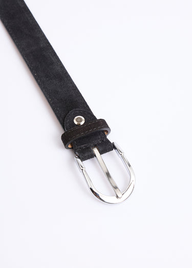 Ceinture fine cuir suédé boucle arrondie Noir