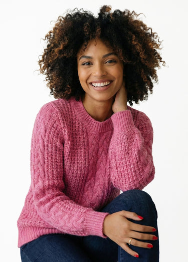 Pull chaud col rond maille moelleuse fantaisie Framboise