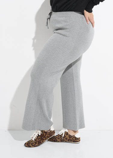 Pantalon large confort, jeu de mailles Gris