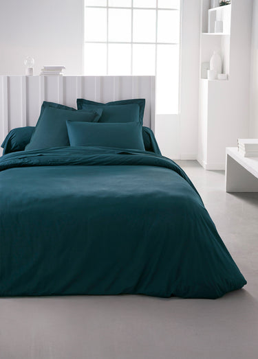 Housse de couette coton uni Paon