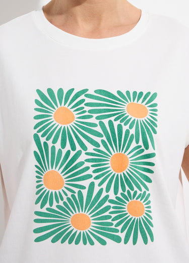 T-shirt col rond avec fleurs stylisées Blanc imprimé