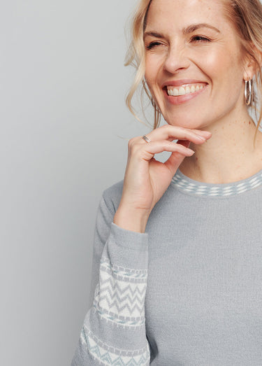 Pull-tunique doux mi-long jacquard col rond Gris