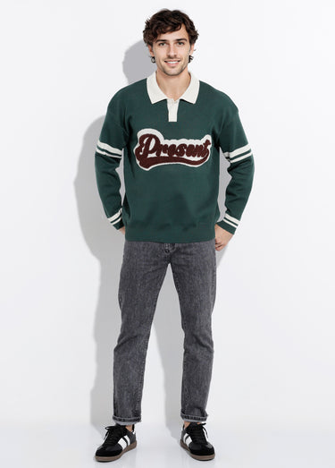 Pull col polo message maille bouclette Vert