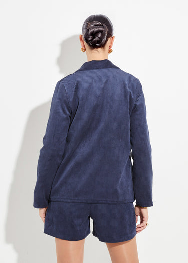 Veste velours grosses cotes, col tailleur Marine