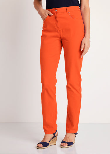 Pantalon droit coton stretch 5 poches Orange