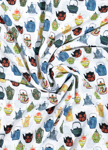 Coupon tissu voile, motif théières Imprime Theiere