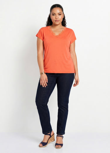 T-shirt court extensible dentelle Orange