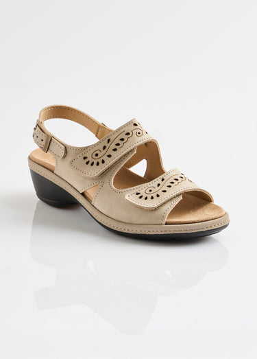 Sandales cuir grande largeur scratchées Taupe