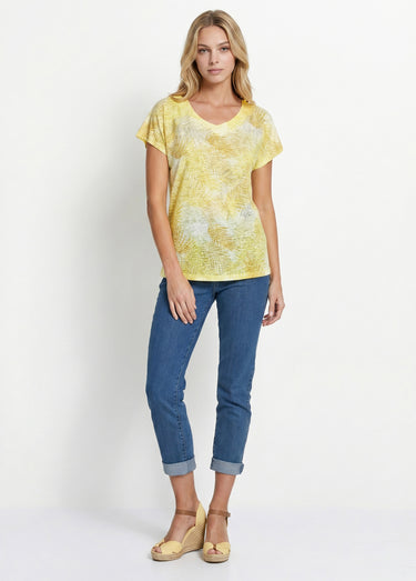 T-shirt imprimé court maille dévorée Jaune