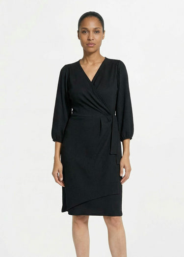 Robe portefeuille en maille gaufrée Noir