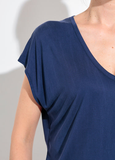 T-shirt fluide manches courtes porté loose Marine
