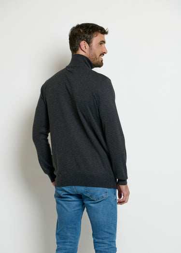 Pull col camionneur zippé contrastant Gris