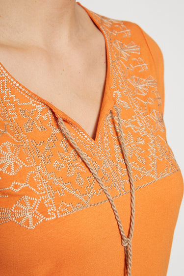 T-shirt brodé droit lien pompoms Orange