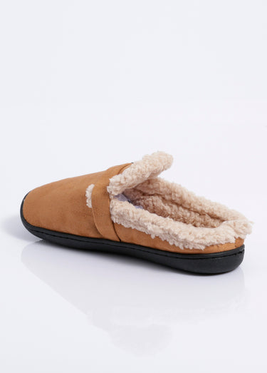 Mules suédine fourrées, antidérapantes Camel
