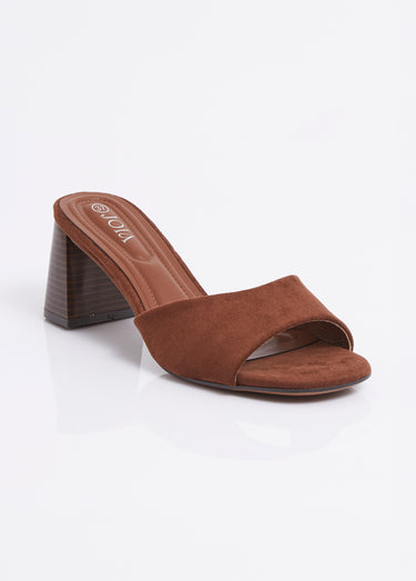 Mules suédine à talon façon lamellé Chocolat