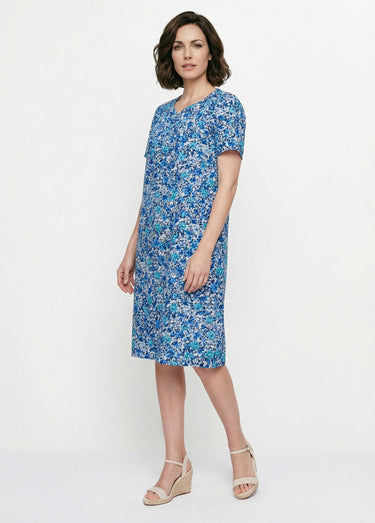Robe-tablier mi-longue imprimée Turquoise/Marine