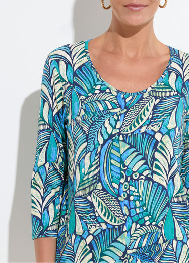 T-shirt col rond imprimé patchwork Bleu/Vert