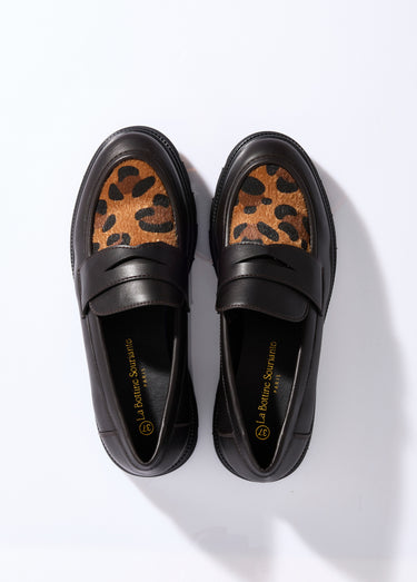 Mocassins empiècement léopard fourrure Noir/Leopard