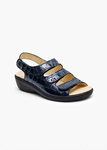 Sandales cuir scratchées grande largeur Marine
