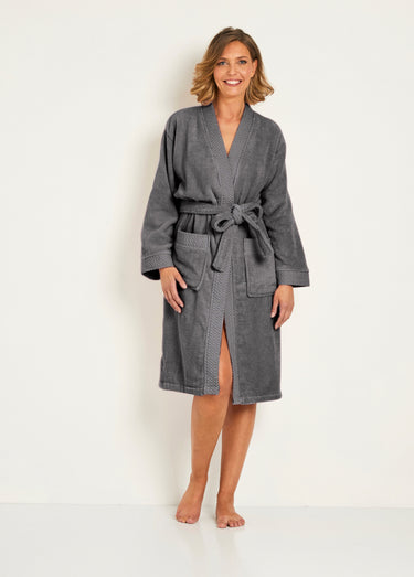 Peignoir éponge pur coton forme kimono Anthracite