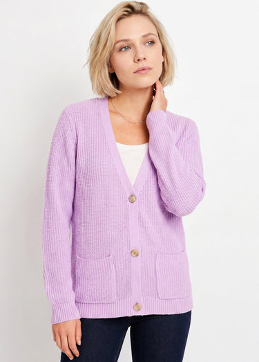 Gilet long boutonné brillant manches longues Lilas