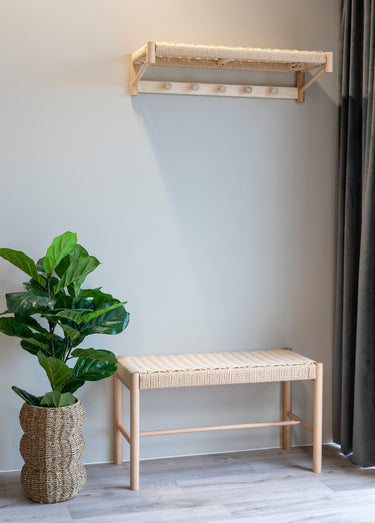 Banc en bois de peuplier, assise osier Naturel