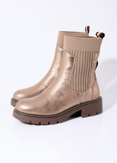 Boots crantées hautes façon chaussettes Taupe