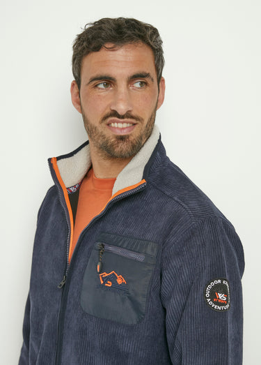Veste chaude en velours col montant Marine