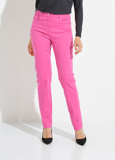 Pantalon droit 5 poches coton stretch Rose Magenta