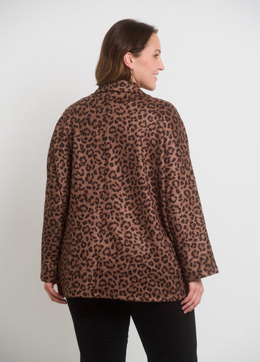 Veste longue motif léopard en suédine Beige / imprimé