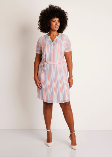 Robe droite courte rayée brillant Orange/Bleu