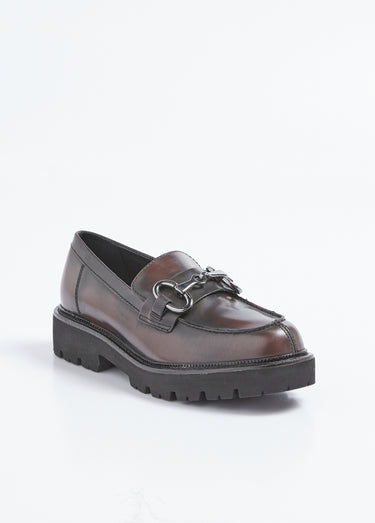 Mocassins cuir mors métal et semelle crantée Marron Fonce