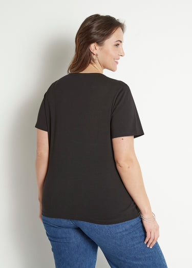 T-shirt court brodé manches courtes Noir