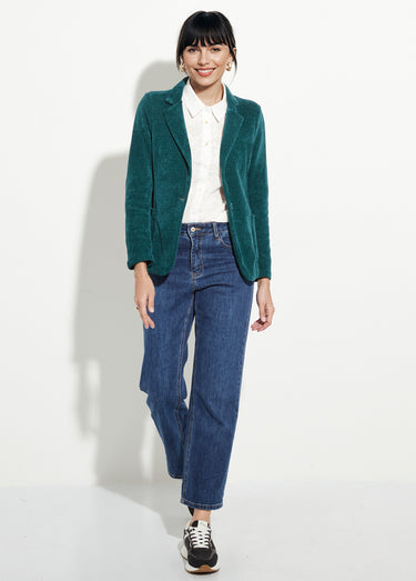 Veste col tailleur en velours reliefé Vert