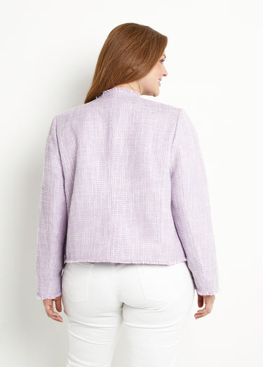 Veste sans col boutonnée courte tissu natté uni Parme