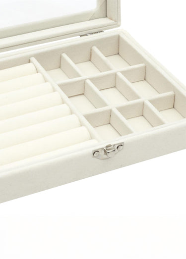 Boite à bijoux bois, couvercle verre 2F Creme