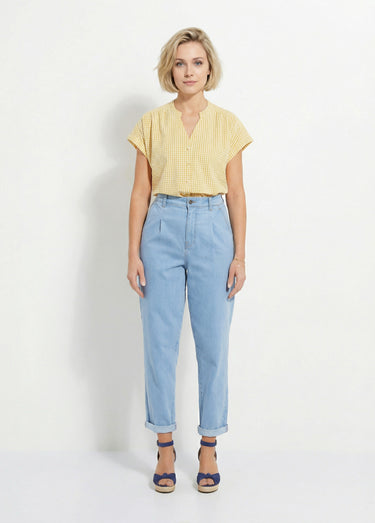 Chemisier à carreaux manches courtes kimono Blanc / Jaune