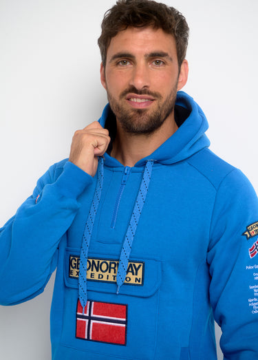 Sweat à capuche demi zip manches longues Bleu Royal