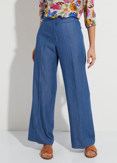Pantalon large en lyocell ceinture élastiquée Bleu