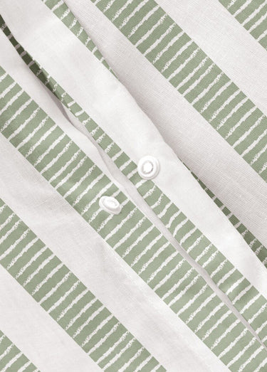 Parure de lit coton, rayures stylisées Blanc / Vert