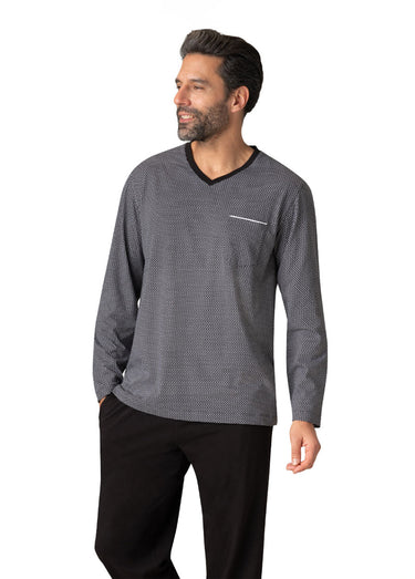 Pyjama long homme en coton Noir Imprime