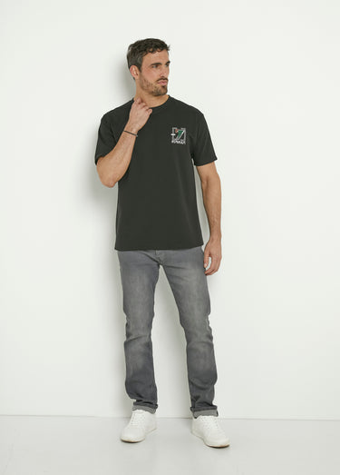 T-shirt coton épais, broderie graphique Noir
