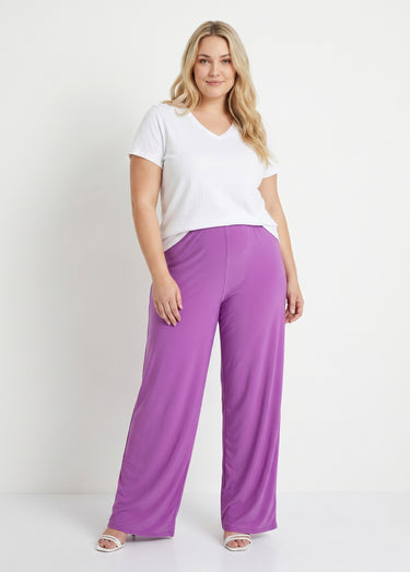 Pantalon fluide taille élastiquée maille Uni Violet