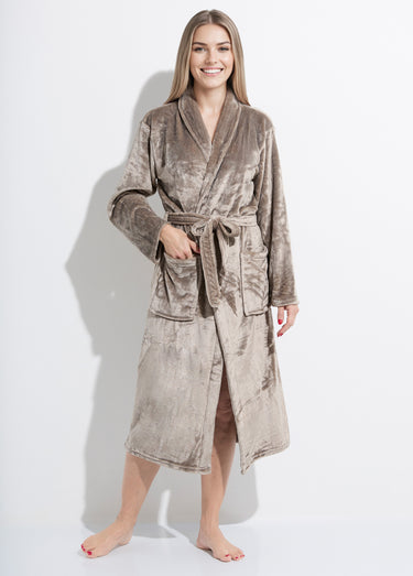 Peignoir long en polaire avec col châle Taupe