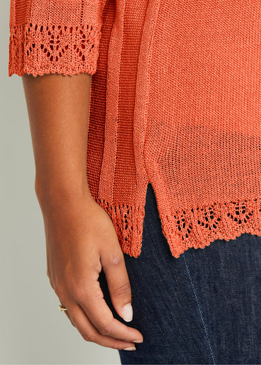 Cardigan boutonnée long ajouré Corail