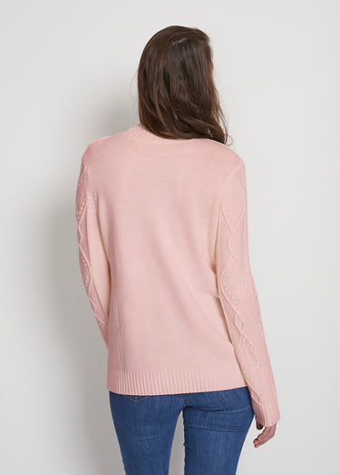 Pull chaud court col montant torsades Rose