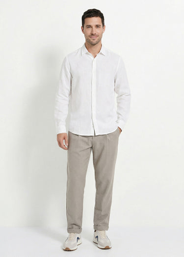 Chemise col à pointes, en coton / lin Blanc