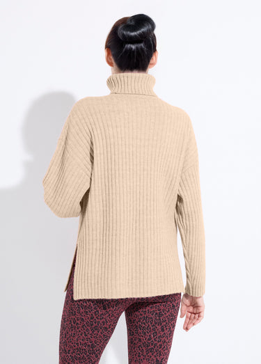 Pull col roulé manches longues descendues Uni Camel