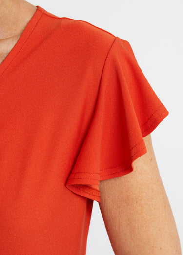 Tee-shirt long col V effet drapé Orange