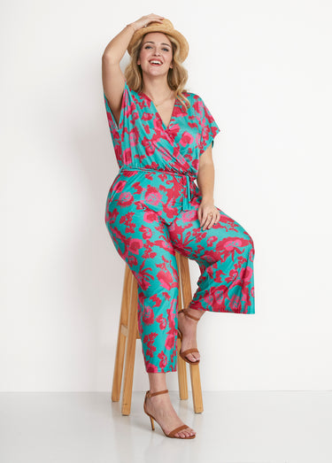 Combinaison jupe-culotte maille extensible Vert/Rose